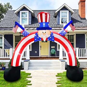 12Ft 4th of July Inflatable Arch Decorations Inflatables Uncle Sam Archway Patriotic Sign Memorial D...