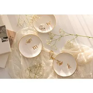 COLLECTIVE HOME - Ceramic Jewelry Tray, Decorative Trinket Dish for Rings Earrings Necklaces Bracelet Watch Keys, Birthday Mother's Day for Women, 4.75", White Surface (H)