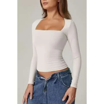 QINSEN Women's Long Sleeve Square Neck T-Shirts for All Occasions