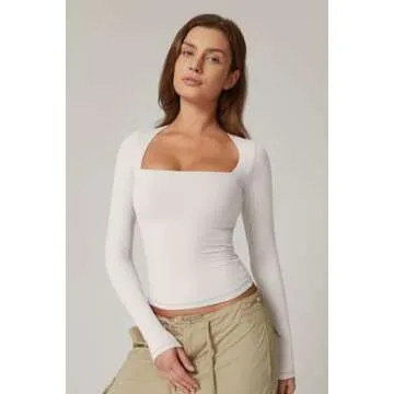 QINSEN Women's Long Sleeve Square Neck T-Shirts for All Occasions