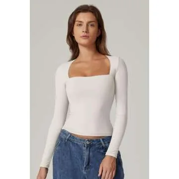 QINSEN Women's Long Sleeve Square Neck T-Shirts for All Occasions