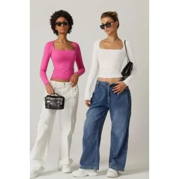 QINSEN Women's Long Sleeve Square Neck T-Shirts for All Occasions