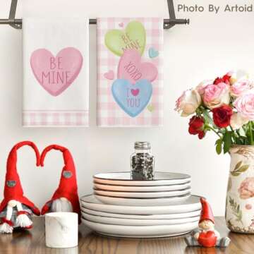 Artoid Mode Pink Sugar Heart Love Valentine's Kitchen Towels Set of 2, 18x26 Inch