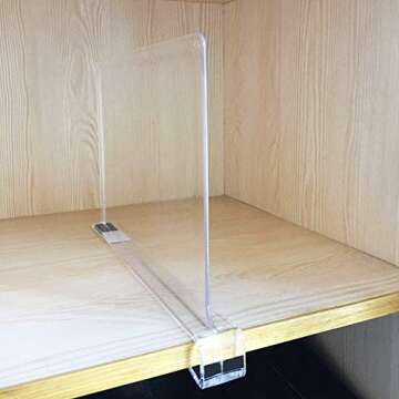 Hmdivor Acrylic Shelf Dividers for Closets 2 Pcs Clear Shelf Separators for Organization in Bedroom, Kitchen and Office Shelves