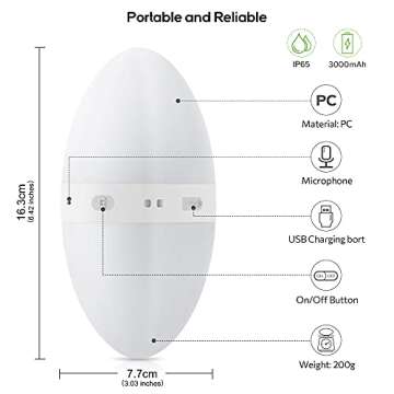 ECOLOR Portable Smart Light Egg Mood Light with App Control, Creative DIY Design Rechargeable LED Dimmable lamp, Cool Gifts for Women & Men, Music Mode for Gaming, Camping & Decoration