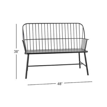 Deco 79 Metal Patio Outdoor Bench Grill Style High Back Frame Patio Bench with Trestle Legs and Armrests, Bench 48" x 19" x 38", Black