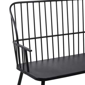 Deco 79 Metal Patio Outdoor Bench Grill Style High Back Frame Patio Bench with Trestle Legs and Armrests, Bench 48" x 19" x 38", Black