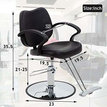 Dkeli Salon Chair Barber Chair Styling Chair Hydraulic Heavy Duty Leather Swivel Classic Hair Salon Chair Shampoo Tattoo Spa Beauty Equipment for Hair Stylist Women Man,Black
