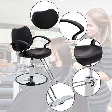 Dkeli Salon Chair Barber Chair Styling Chair Hydraulic Heavy Duty Leather Swivel Classic Hair Salon Chair Shampoo Tattoo Spa Beauty Equipment for Hair Stylist Women Man,Black