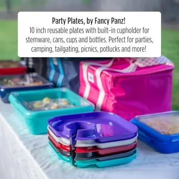 Fancy Panz Party Plates - Reusable Plastic with Cup Holder