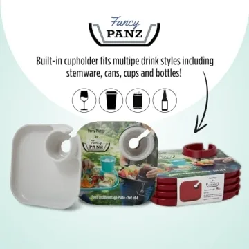 Fancy Panz Party Plates - Reusable Plastic with Cup Holder