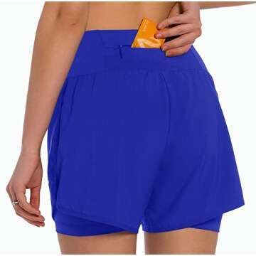 Ksmien Women's 2 in 1 Running Shorts - Lightweight Athletic Workout Gym Yoga Shorts Liner with Phone...