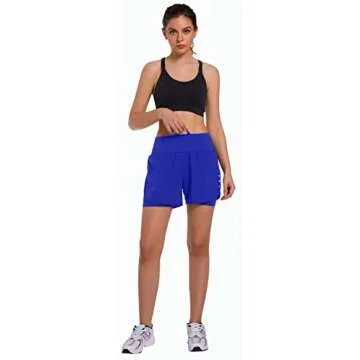 Ksmien Women's 2 in 1 Running Shorts - Lightweight Athletic Workout Gym Yoga Shorts Liner with Phone Pockets Royal Blue
