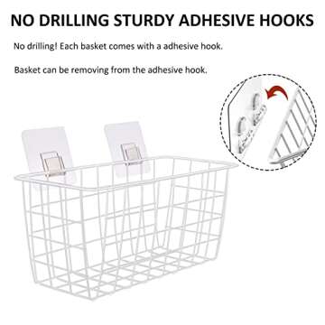 Panghuhu88 4PCS Wire Wall baskets, Adhesive Sturdy Wire Storage Baskets,Hanging Metal Containers for Kitchen Bathroom Freezer Pantry Closet Laundry Room Shelf