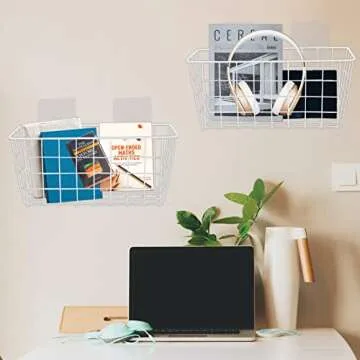 Panghuhu88 4PCS Wire Wall baskets, Adhesive Sturdy Wire Storage Baskets,Hanging Metal Containers for Kitchen Bathroom Freezer Pantry Closet Laundry Room Shelf