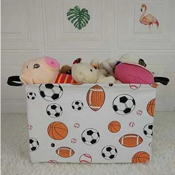 KUNRO Rectangle Toy Bin Waterproof storage organizer for Nursery Hamper Home decor Closet Kids Bedroom Laundry Baby Gift Shelf Baskets(Balls)