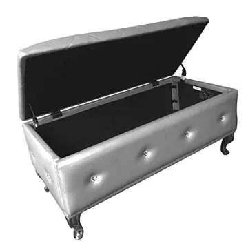 Kings Brand Furniture Silver Vinyl Tufted Design Upholstered Storage Bench Ottoman