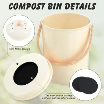 Kimicr 1.3 Gallon Compost Bin Kitchen Counter, Stainless Steel Odorless Indoor Compost Bin Includes ...