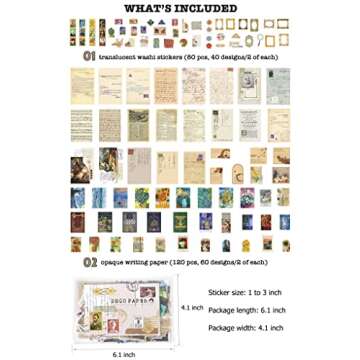 Knaid Vintage Scrapbook Supplies Pack (200 Pieces) for Junk Journal Bullet Journals Planners Aesthet...