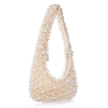 Abvokury Women Artisanal Acrylic Pearl Clutch Exquisite Beads and Fabric Woven Shoulder Bag Evening ...
