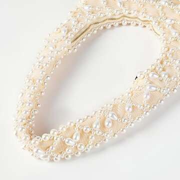 Abvokury Women Artisanal Acrylic Pearl Clutch Exquisite Beads and Fabric Woven Shoulder Bag Evening Satchal for Wedding Party (L)