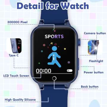 Luyiilo Smart Watch for Kids, with 26 Puzzle Games, Touch Screen, HD Camera, Alarm Clock, Toys for Ages 4-12 Years Old.Birthday Gift for Boys Girls (Blue)