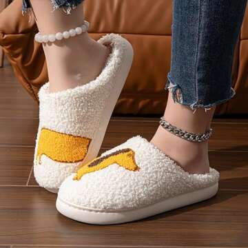 FUHUAQI Women's Men's Fluffy Slippers Chicken Dog Owl Butterfly Slippers Animal Sandals Vintage Memory Foam Non-Slip Plush Slippers Warm Home Shoes Dachshund Yellow 37-38