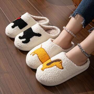 FUHUAQI Women's Men's Fluffy Slippers Chicken Dog Owl Butterfly Slippers Animal Sandals Vintage Memory Foam Non-Slip Plush Slippers Warm Home Shoes Dachshund Yellow 37-38