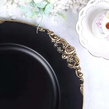 Tiger Chef Antique Charger Plates - Black Plate Chargers for Dinner Plates - Set of 6 Dinner Chargers (6, Antique Black)