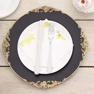 Tiger Chef Antique Charger Plates - Black Plate Chargers for Dinner Plates - Set of 6 Dinner Chargers (6, Antique Black)