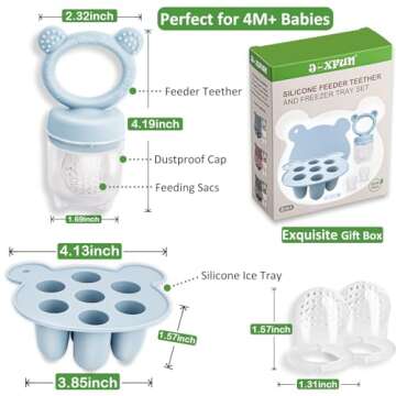 Silicone Baby Fruit Food Feeder & Mini Freezer Nibble Tray, Breastmilk Popsicle Molds for Baby Teeth...