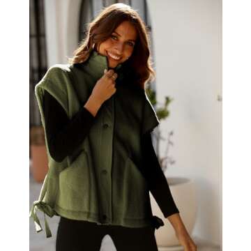 Yeokou Women's Fleece Vest Casual Sleeveless Button Down Winter Warm Sherpa Jacket with Pockets