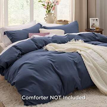 Bedsure Navy Duvet Cover Queen Size - 3 Pieces Prewashed Extra Soft Bedding Set, Includes 1 Duvet Co...