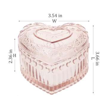 MTJYQYF Vintage Glass Jewelry Box - Heart Shaped Display Box for Storage Ring Earring Trinket Jewelr...