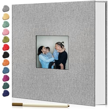 Photo Album Self Adhesive Scrapbook Album for 4x6 5x7 8x10 DIY Photo Book，with Window Linen Cover ...