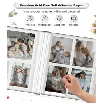 Photo Album Self Adhesive Scrapbook Album for 4x6 5x7 8x10 DIY Photo Book，with Window Linen Cover DIY Scrapbook, Birthday Gifts for Family Travel Wedding Baby (Grey)