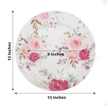 Efavormart 6 Pack Rose Floral Charger Plates - Durable & Elegant