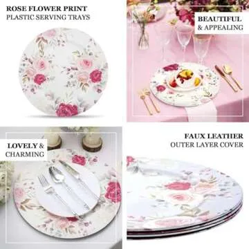 Efavormart 6 Pack Rose Floral Charger Plates - Durable & Elegant