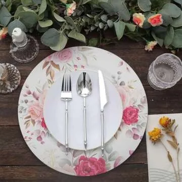 Efavormart 6 Pack Rose Floral Charger Plates - Durable & Elegant