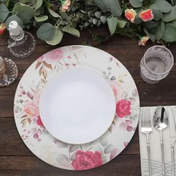 Efavormart 6 Pack Rose Floral Charger Plates - Durable & Elegant