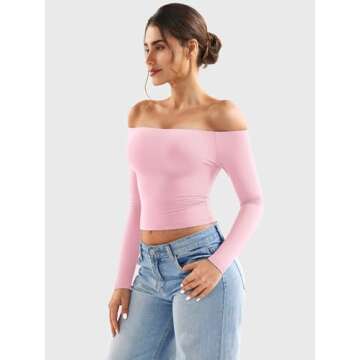 YEOREO Sophie Women Off Shoulder Long Sleeve Shirts Double Lined Basic Undershirt Y2K Going Out Tops...