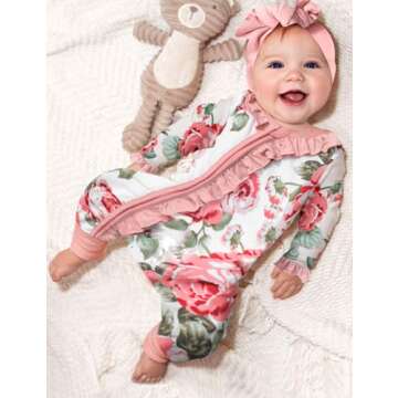 Newborn Girl Clothes Newborn Baby Girl Clothes Long Sleeve Rompers for Baby Girl Flowers Printed Bab...