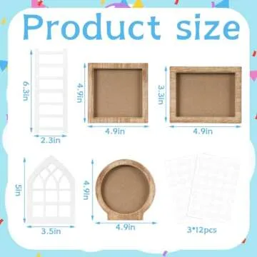 Bencailor 48 Pcs Interchangeable Seasonal Decor Tiered Tray Decor Set for Holiday Farmhouse Wood Sign with Wooden Frames Arch Ladders Cards Bow Knot for Home, Tray Not Included