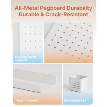 PEGZONE Pegboard Wall Organizer Combination Kit, Overall 25.4"x16.6" Metal Office Pegboard with 13 Accessories, Wall Mounted Peg Board Display Panels for Home, Gaming Room, Garage (2Pcs,White)