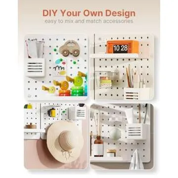 PEGZONE Pegboard Wall Organizer Combination Kit, Overall 25.4"x16.6" Metal Office Pegboard with 13 Accessories, Wall Mounted Peg Board Display Panels for Home, Gaming Room, Garage (2Pcs,White)