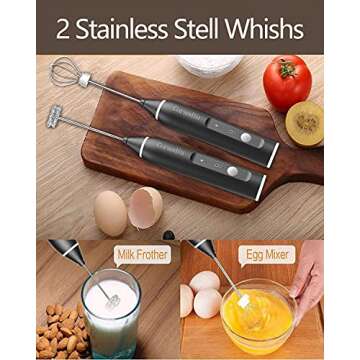 Milk Frother, Rechargeable Milk Frother Electric 3 Speeds Foam Milk Frother Handheld with Stainless ...