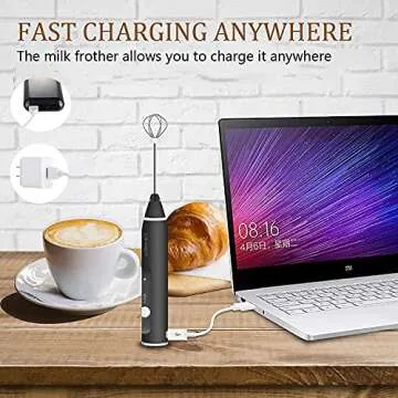 Milk Frother, Rechargeable Milk Frother Electric 3 Speeds Foam Milk Frother Handheld with Stainless Steel Whisk for Bulletproof Coffee, Cappuccino, Chocolate, Milk Tea, Matcha