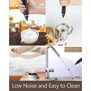 Milk Frother, Rechargeable Milk Frother Electric 3 Speeds Foam Milk Frother Handheld with Stainless Steel Whisk for Bulletproof Coffee, Cappuccino, Chocolate, Milk Tea, Matcha