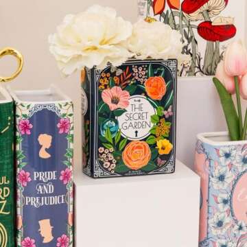 Steel Mill & Co Original Book-Shaped Decorative Vase, Ceramic Vases for Home Decor, Cute Bookshelf Decor, Unique Vase for Book Lovers (Small - Secret Garden)