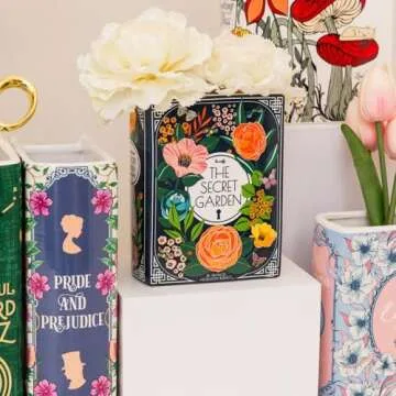 Steel Mill & Co Original Book-Shaped Decorative Vase, Ceramic Vases for Home Decor, Cute Bookshelf Decor, Unique Vase for Book Lovers (Small - Secret Garden)